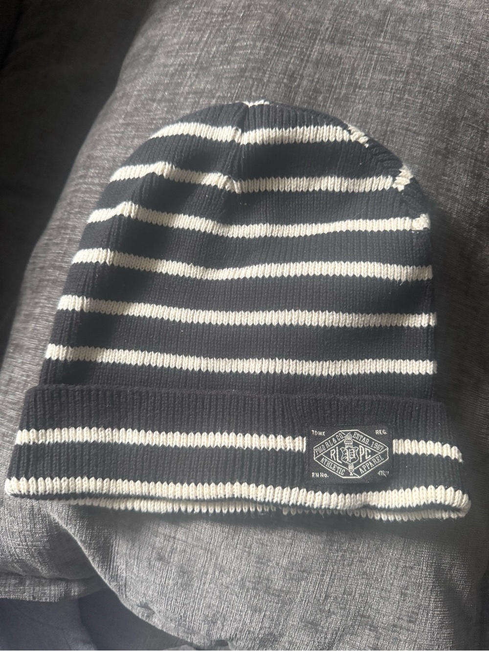 Polo by Ralph Lauren Black & White Striped Cuffed Beanie